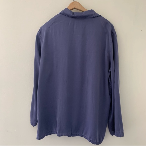 100% Silk Blue Button Down Jillian Jones Sleep Top Sz L - Picture 6 of 12